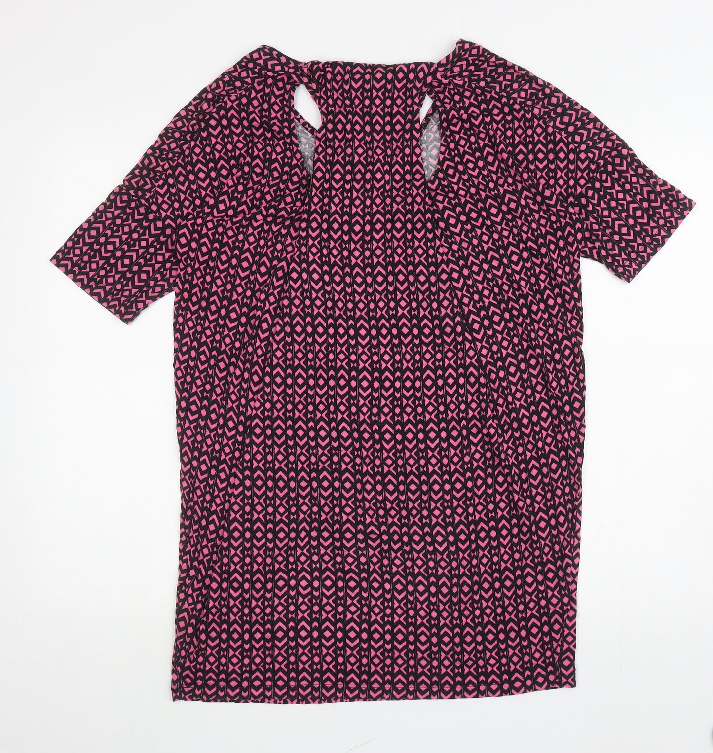 NEXT Womens Pink Geometric Viscose Tunic T-Shirt Size 10 V-Neck - Cut out back