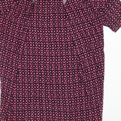 NEXT Womens Pink Geometric Viscose Tunic T-Shirt Size 10 V-Neck - Cut out back