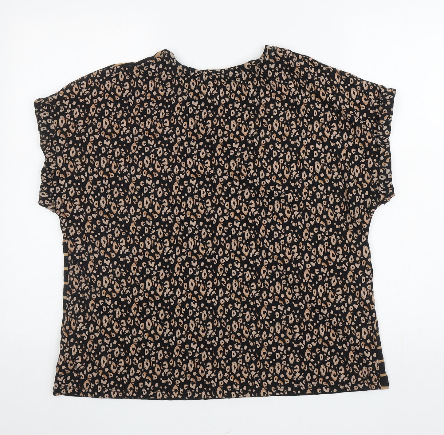 TU Womens Black Striped Cotton Basic T-Shirt Size 18 Round Neck - Leopard Print