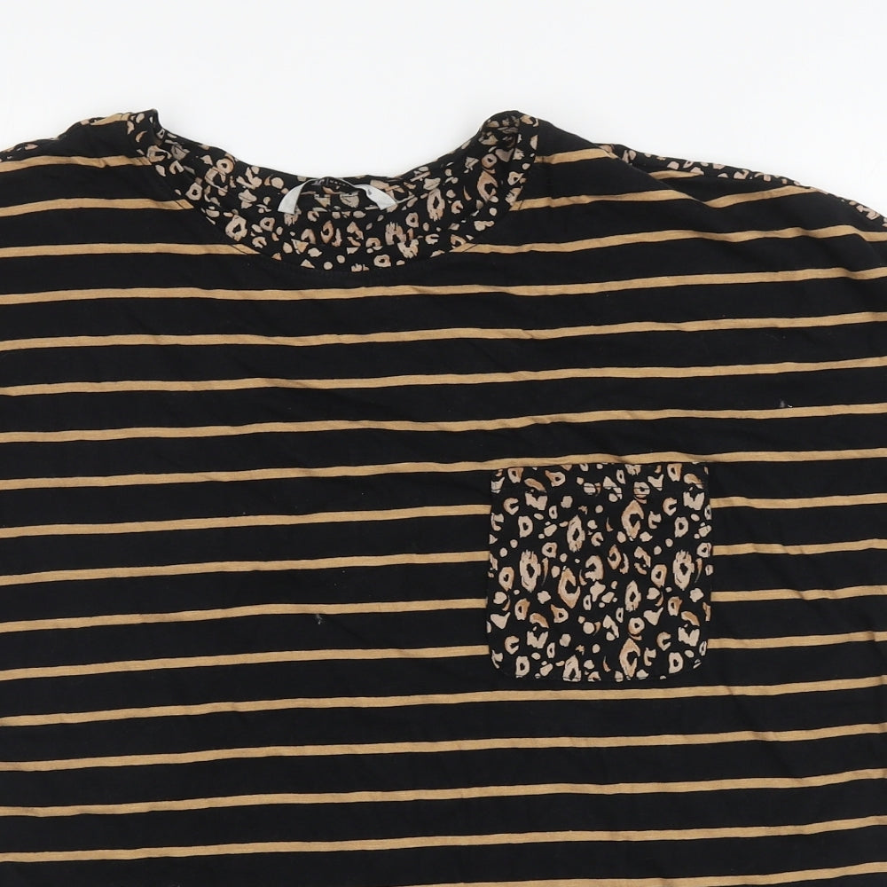 TU Womens Black Striped Cotton Basic T-Shirt Size 18 Round Neck - Leopard Print