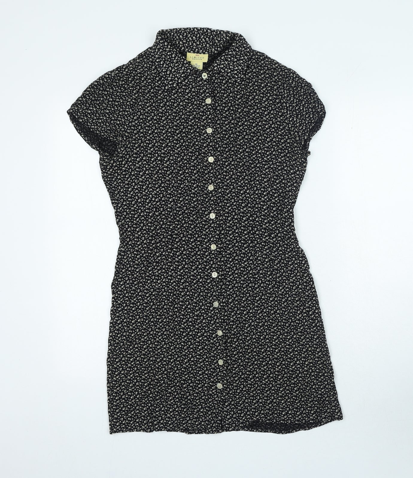 Limited Amercia Womens Black Floral Rayon Bodycon Size M Collared Button