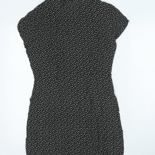 Limited Amercia Womens Black Floral Rayon Bodycon Size M Collared Button