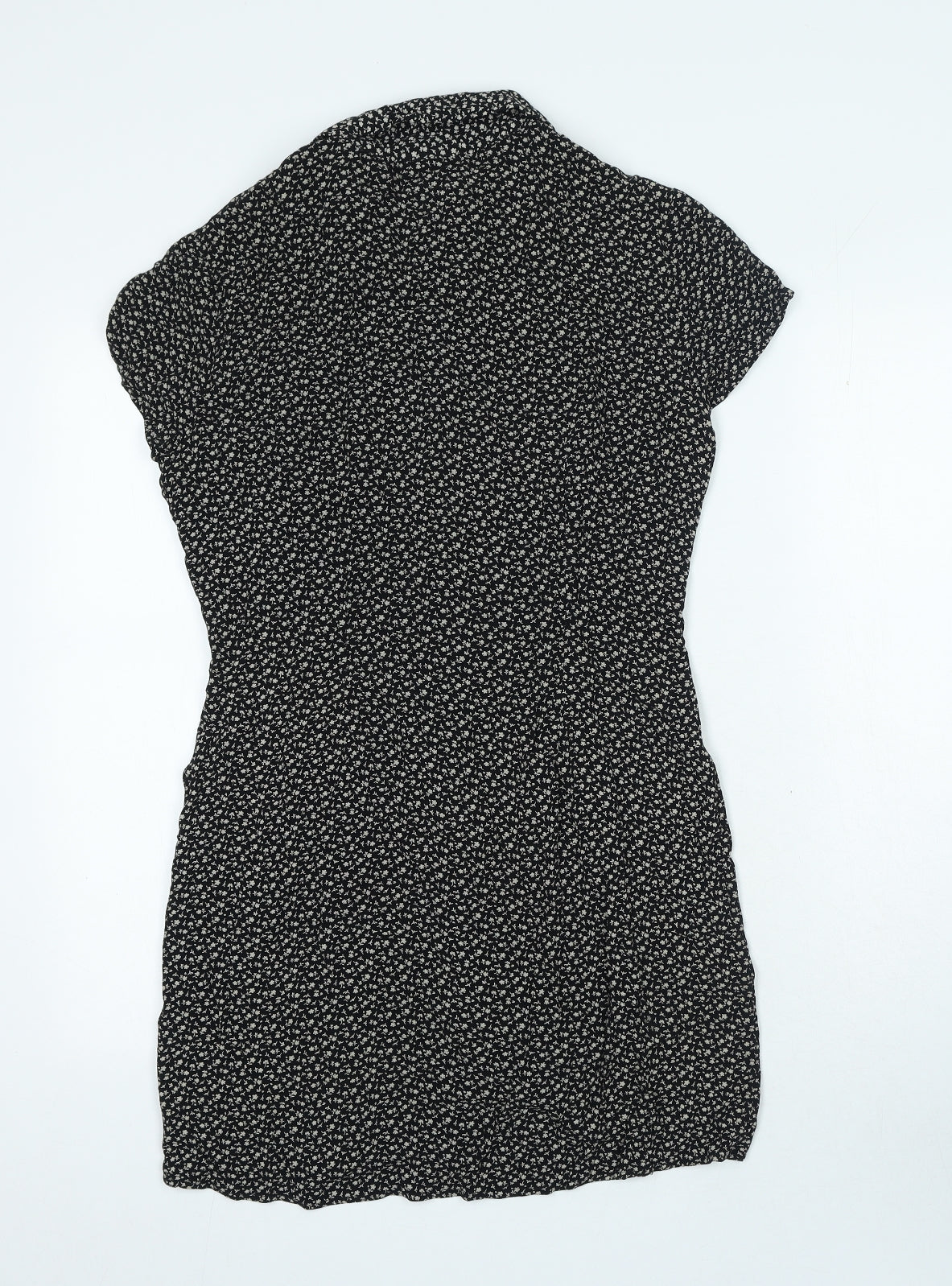 Limited Amercia Womens Black Floral Rayon Bodycon Size M Collared Button