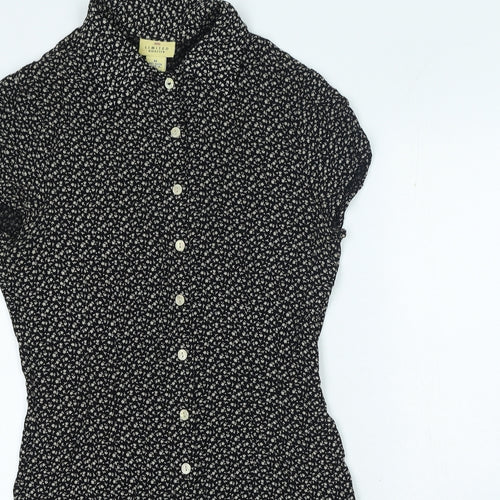 Limited Amercia Womens Black Floral Rayon Bodycon Size M Collared Button