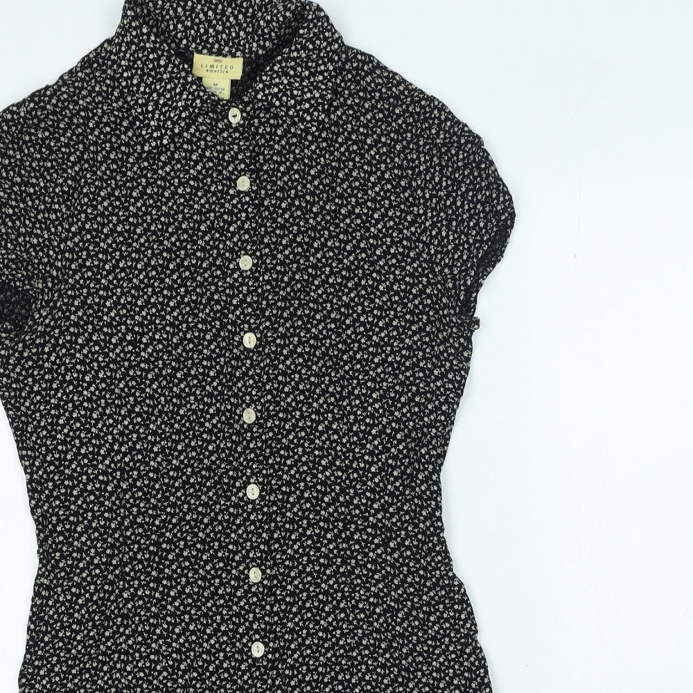 Limited Amercia Womens Black Floral Rayon Bodycon Size M Collared Button