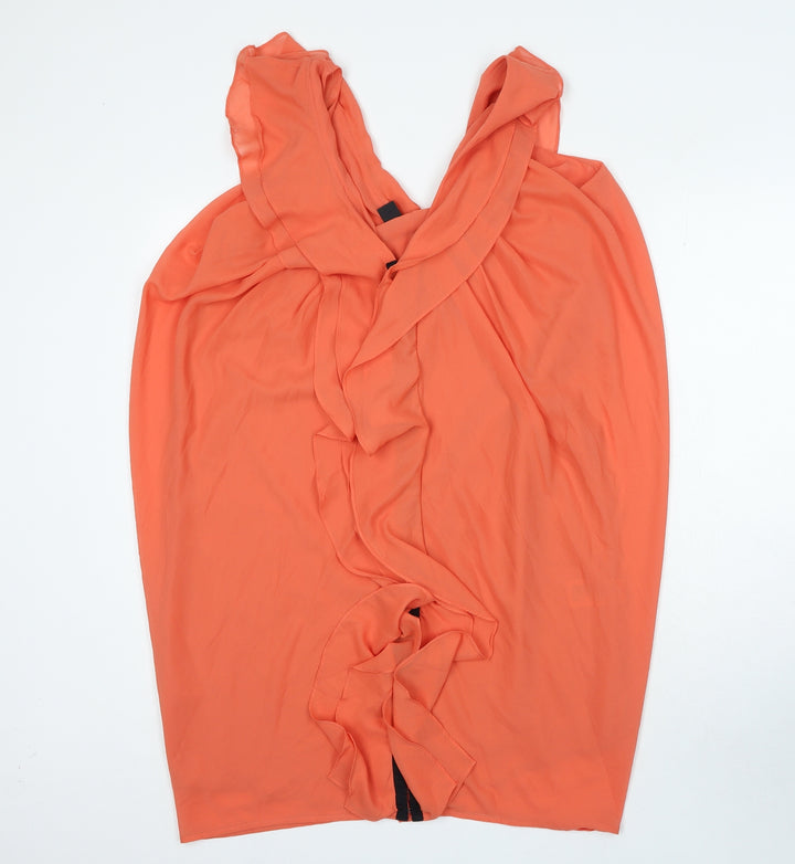 H&M Womens Orange Polyester Mini Size 10 V-Neck Hook & Eye