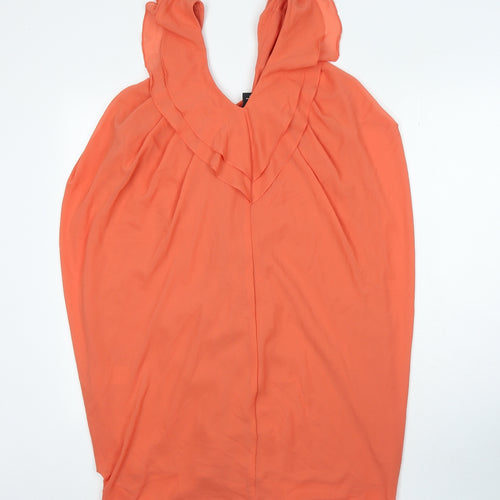 H&M Womens Orange Polyester Mini Size 10 V-Neck Hook & Eye