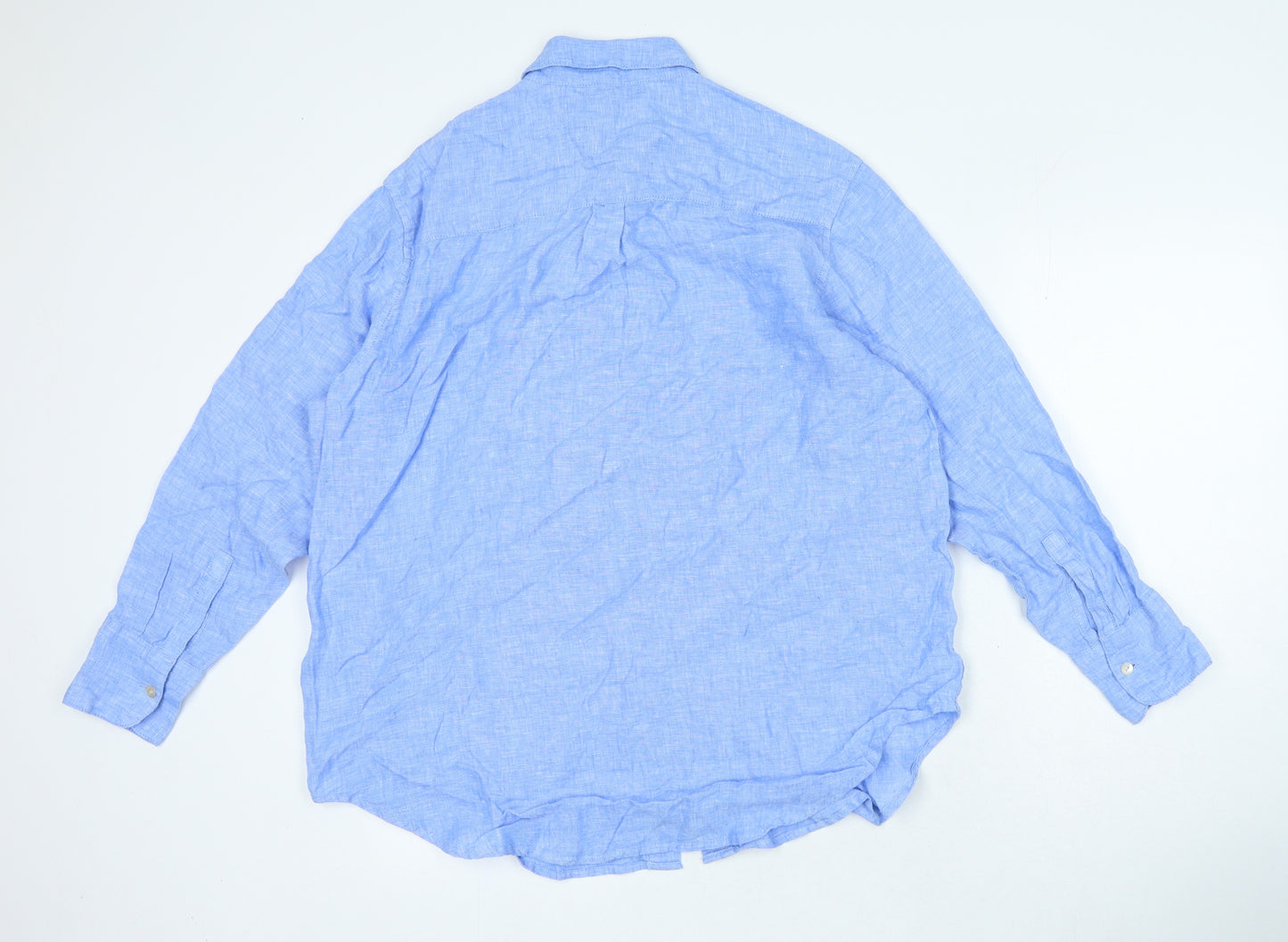 Marks and Spencer Womens Blue Linen Basic Button-Up Size 12 Collared