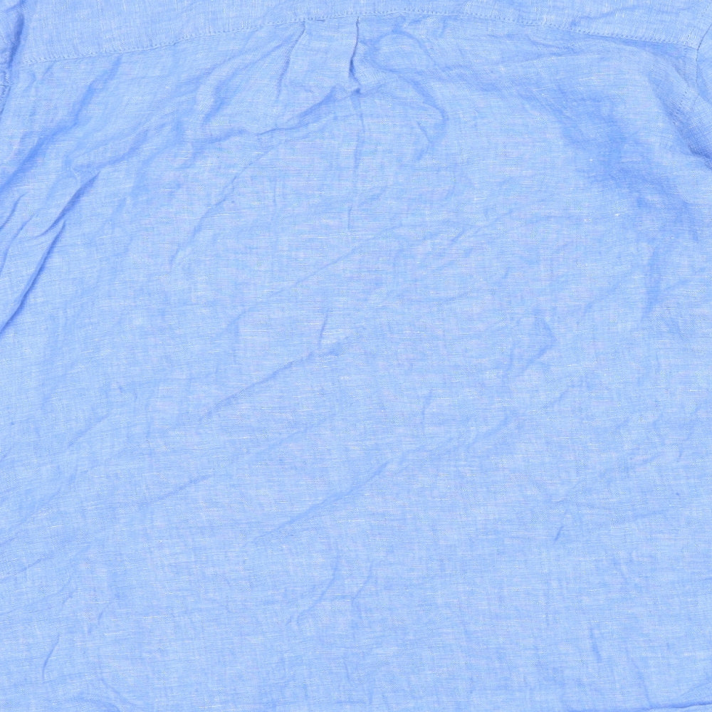 Marks and Spencer Womens Blue Linen Basic Button-Up Size 12 Collared