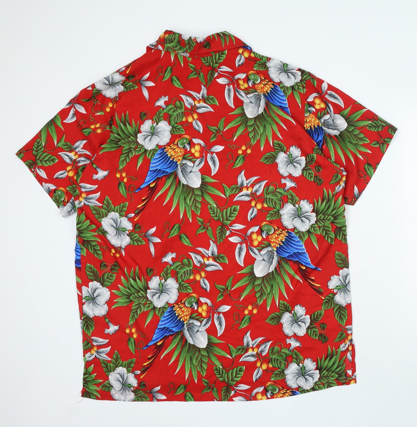 Preworn Mens Red Floral Polyester Button-Up Size XL Collared Button