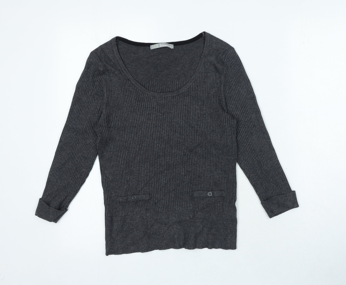 Marks and Spencer Womens Grey Round Neck Viscose Pullover Jumper Size 14