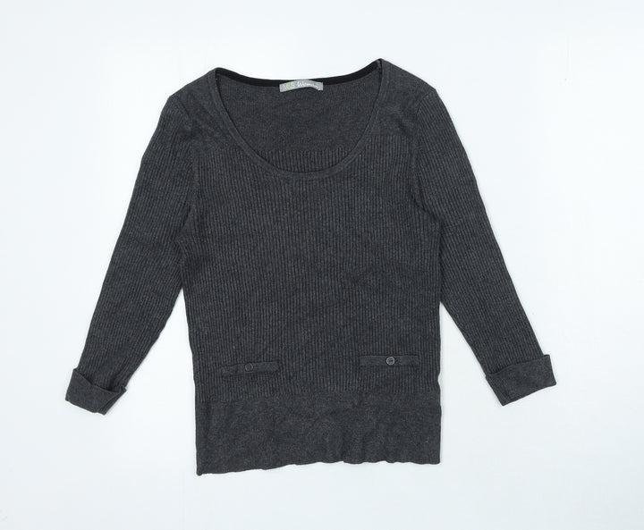 Marks and Spencer Womens Grey Round Neck Viscose Pullover Jumper Size 14