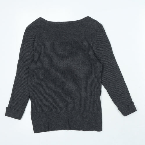Marks and Spencer Womens Grey Round Neck Viscose Pullover Jumper Size 14