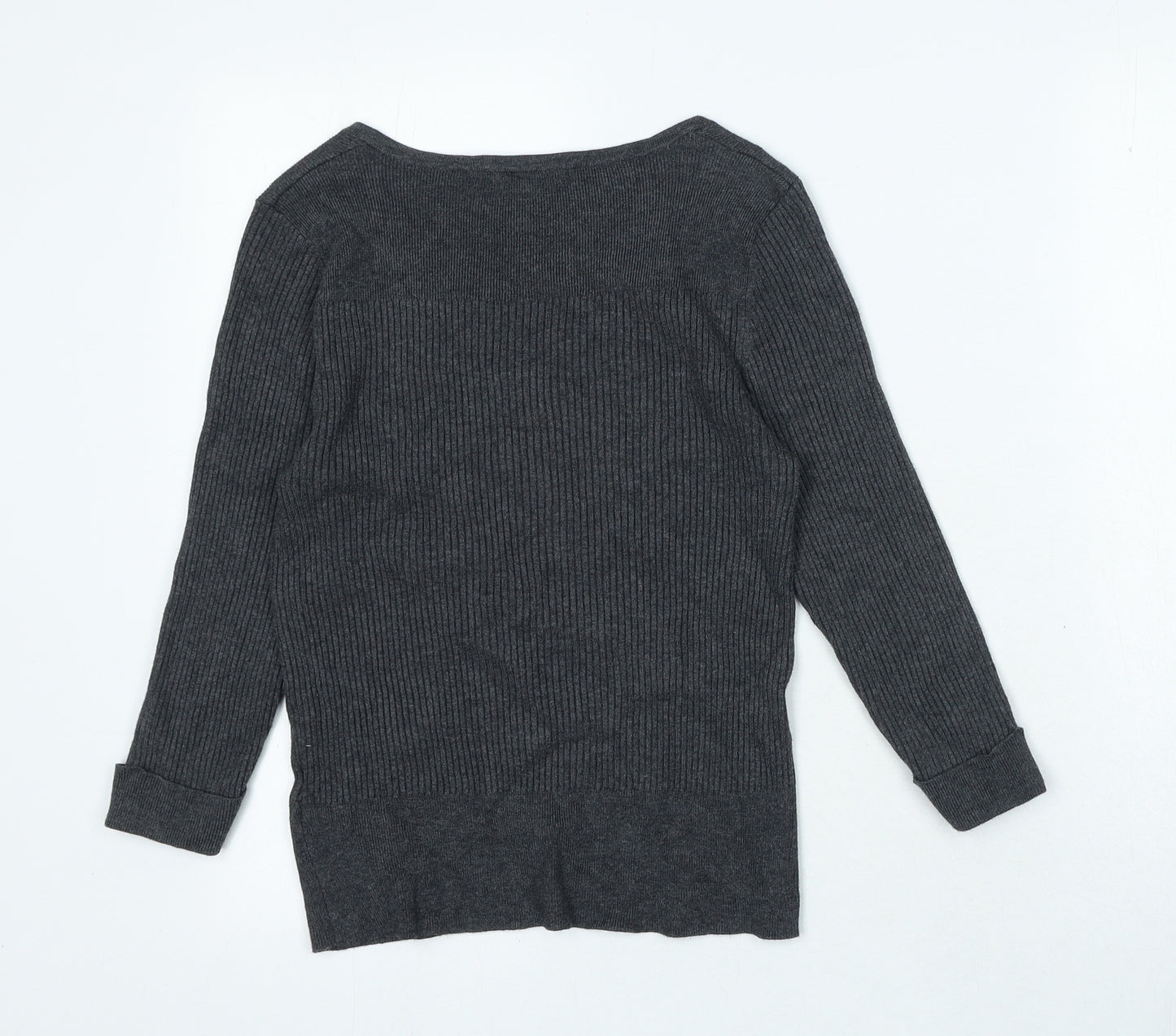 Marks and Spencer Womens Grey Round Neck Viscose Pullover Jumper Size 14