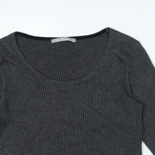 Marks and Spencer Womens Grey Round Neck Viscose Pullover Jumper Size 14
