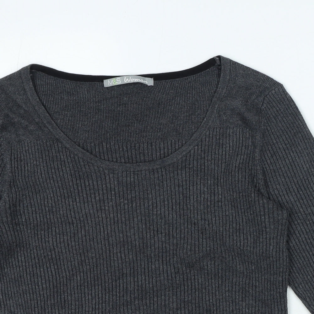 Marks and Spencer Womens Grey Round Neck Viscose Pullover Jumper Size 14