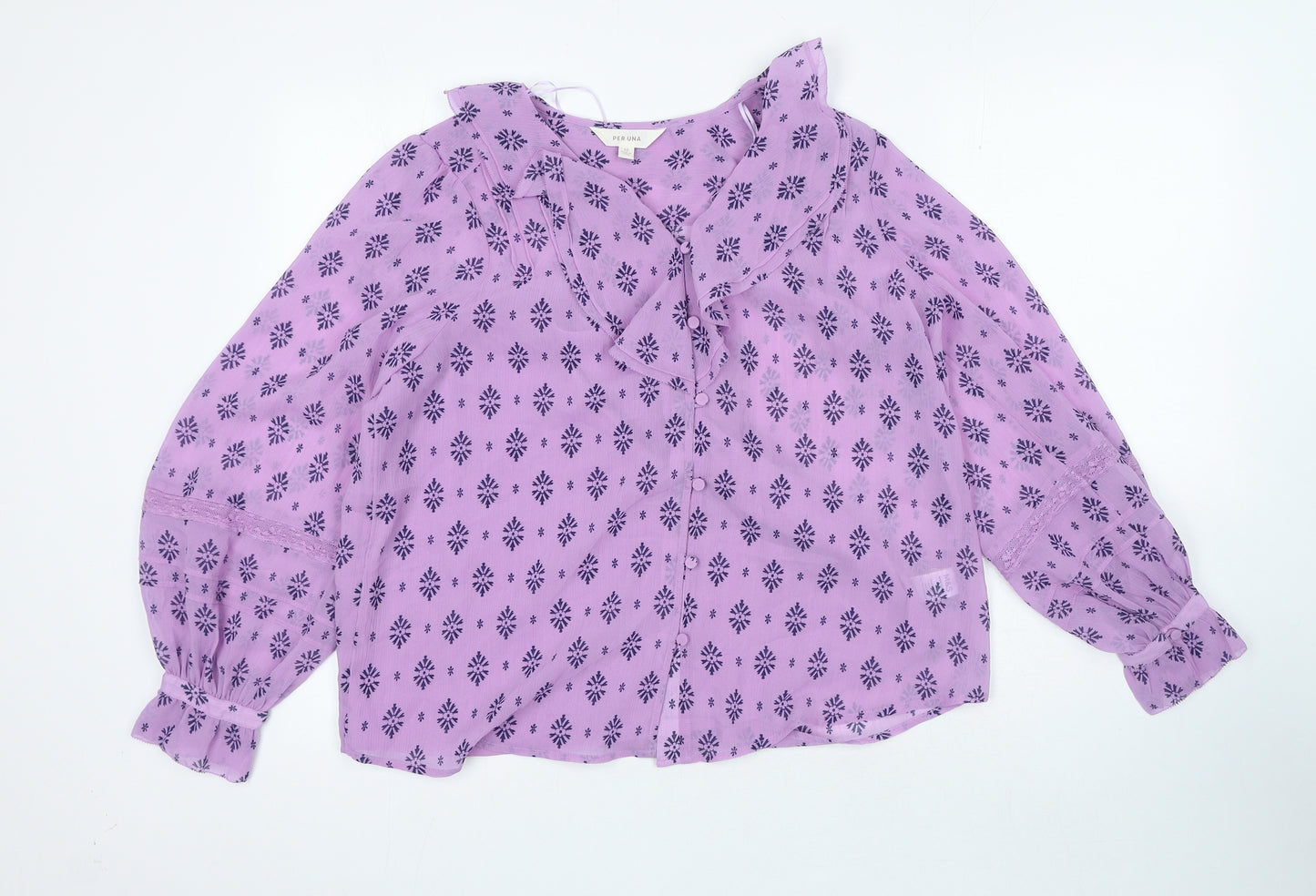 Per Una Womens Purple Geometric Polyester Basic Blouse Size 12 Collared