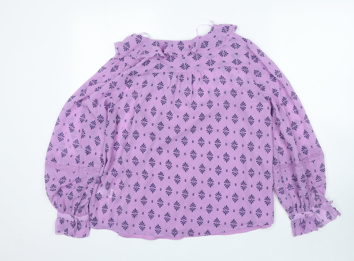 Per Una Womens Purple Geometric Polyester Basic Blouse Size 12 Collared