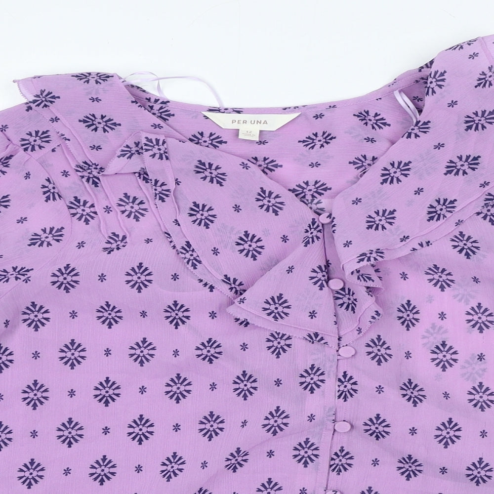 Per Una Womens Purple Geometric Polyester Basic Blouse Size 12 Collared