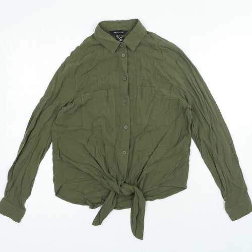 New Look Womens Green Viscose Basic Button-Up Size 6 Collared
