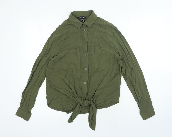 New Look Womens Green Viscose Basic Button-Up Size 6 Collared