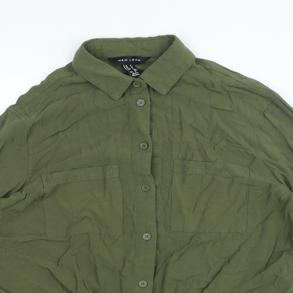 New Look Womens Green Viscose Basic Button-Up Size 6 Collared