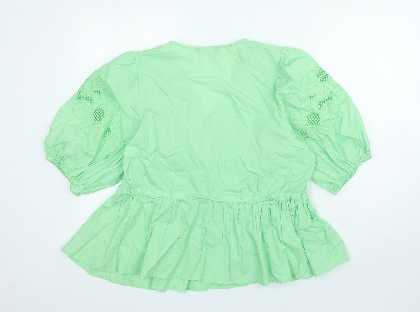Marks and Spencer Womens Green 100% Cotton Basic Blouse Size 16 V-Neck