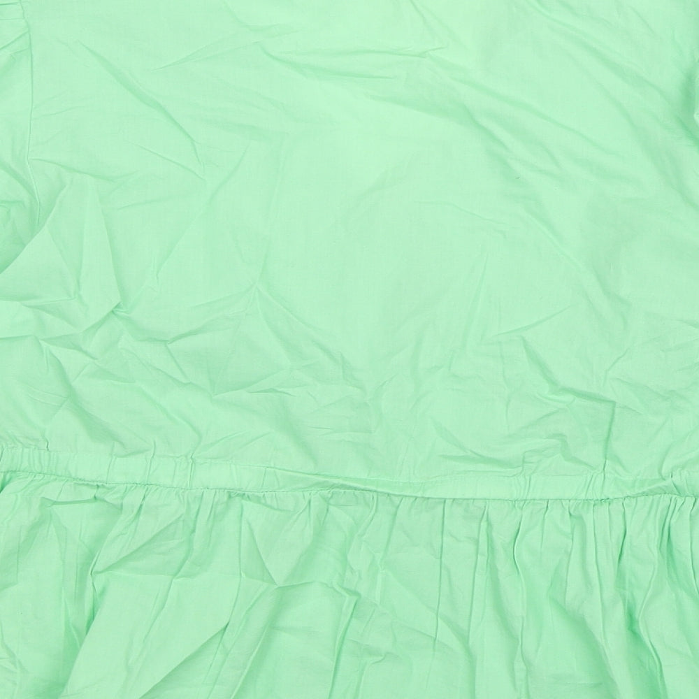 Marks and Spencer Womens Green 100% Cotton Basic Blouse Size 16 V-Neck