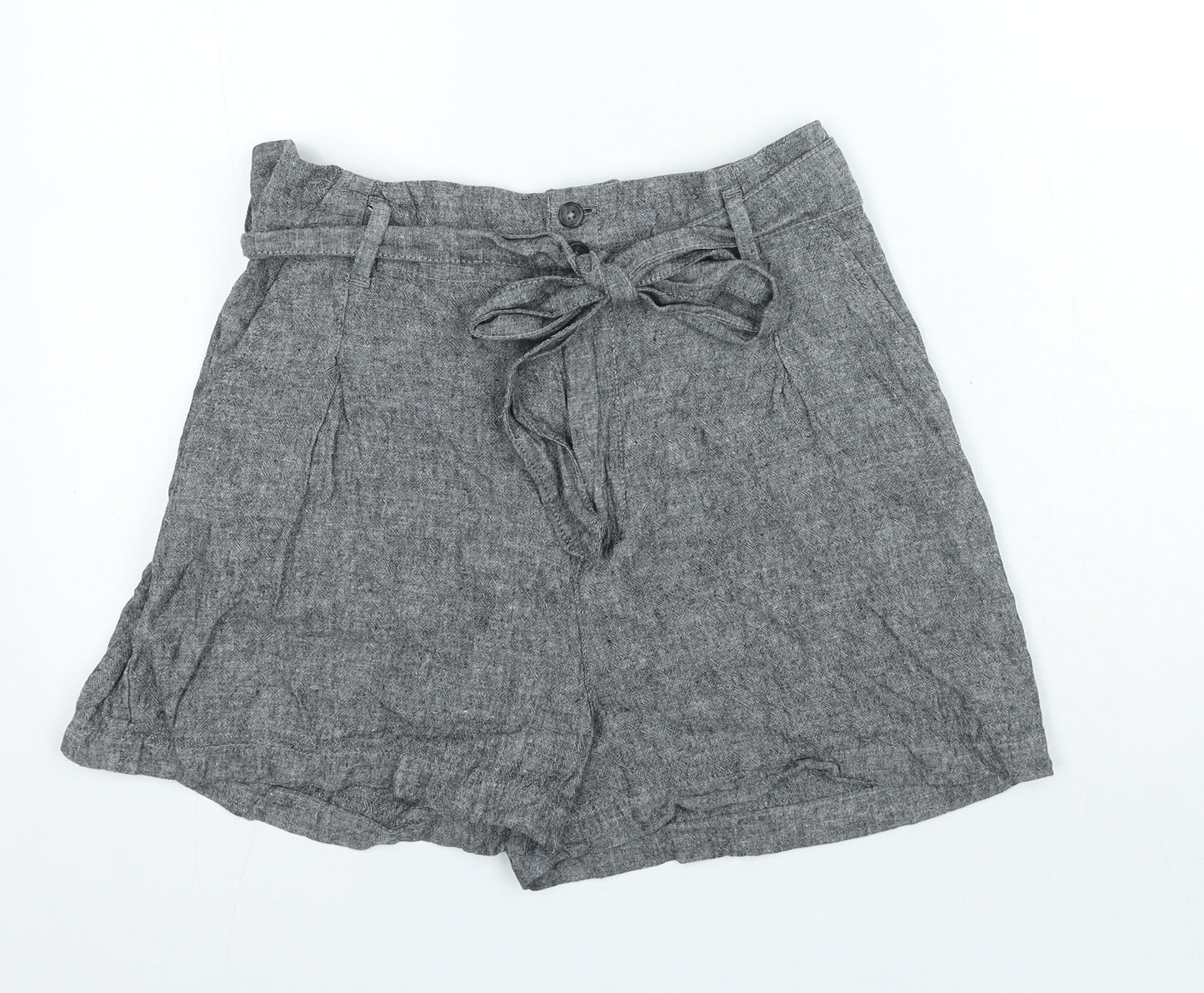 F&F Womens Grey Linen Paperbag Shorts Size 14 Regular Zip