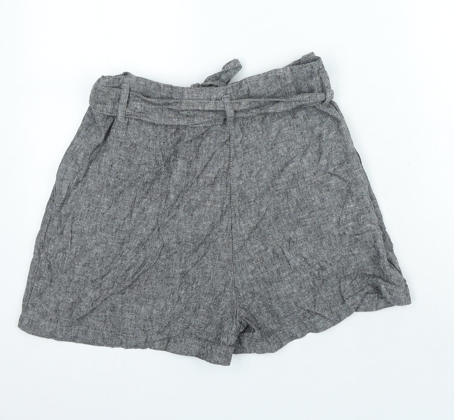 F&F Womens Grey Linen Paperbag Shorts Size 14 Regular Zip