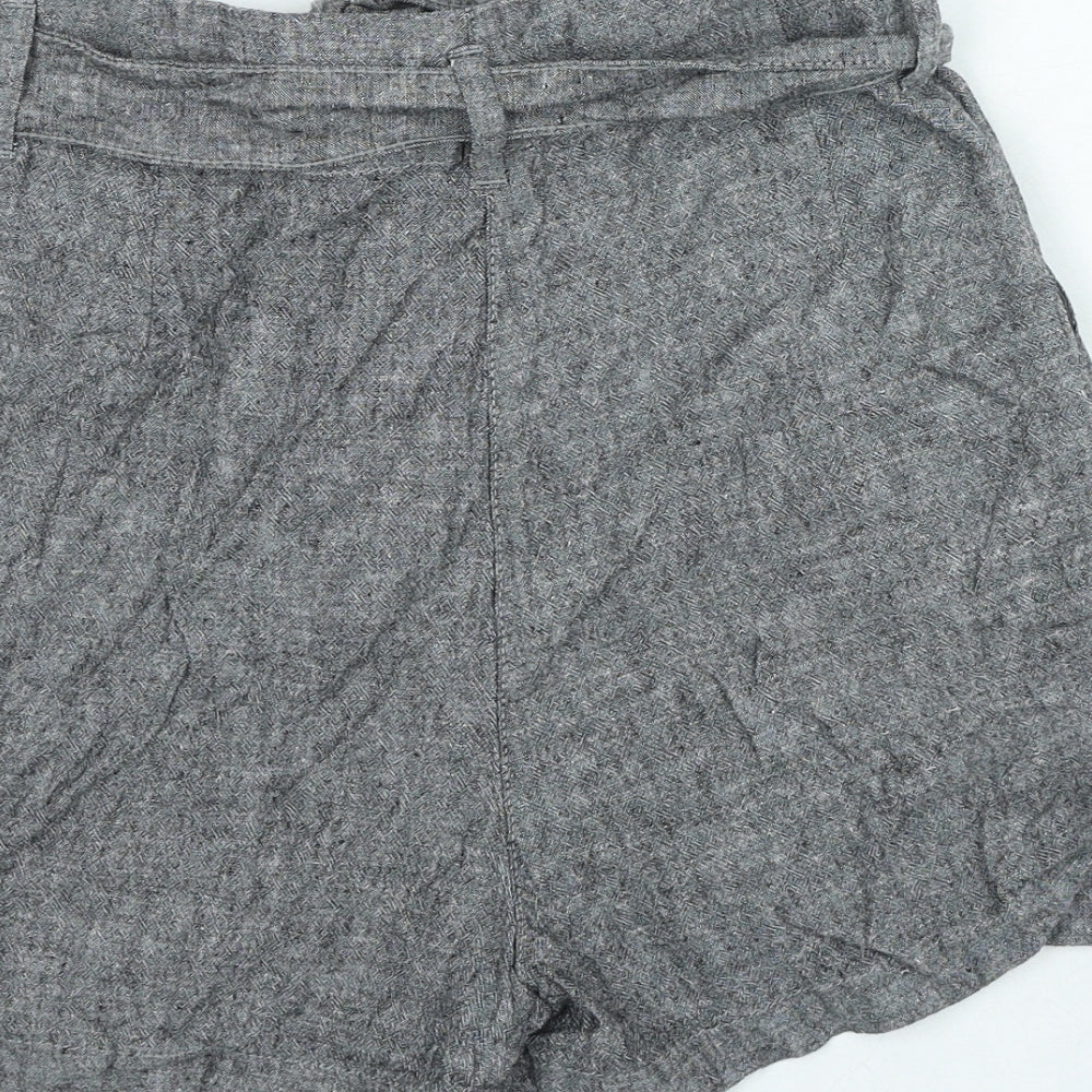 F&F Womens Grey Linen Paperbag Shorts Size 14 Regular Zip