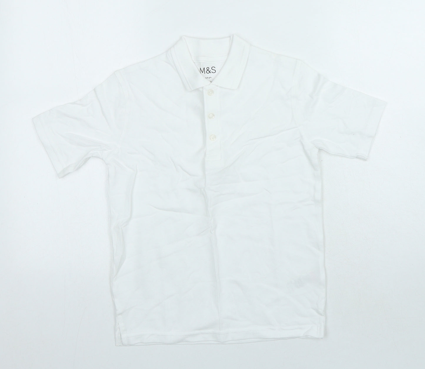 Marks and Spencer Boys White 100% Cotton Basic Polo Size 8-9 Years Collared Button