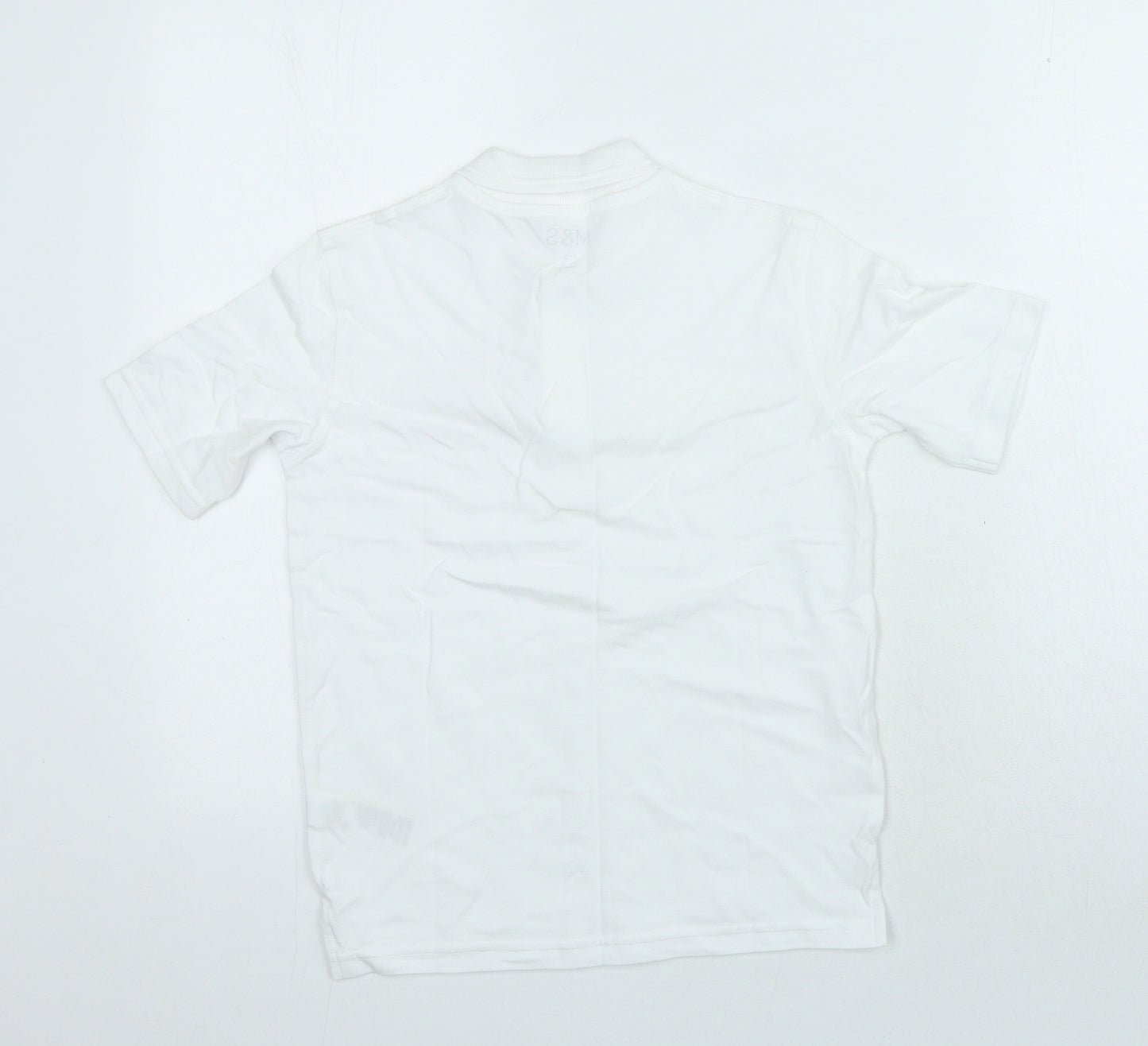 Marks and Spencer Boys White 100% Cotton Basic Polo Size 8-9 Years Collared Button
