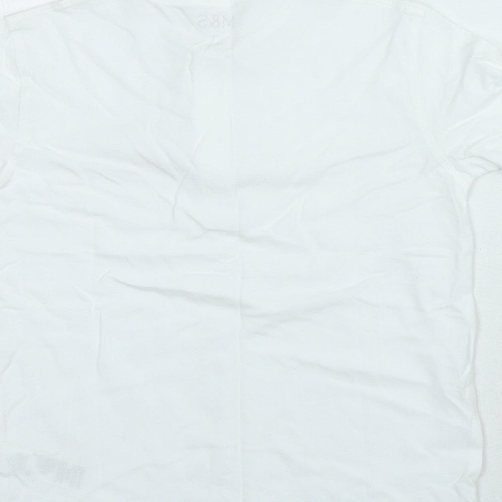 Marks and Spencer Boys White 100% Cotton Basic Polo Size 8-9 Years Collared Button