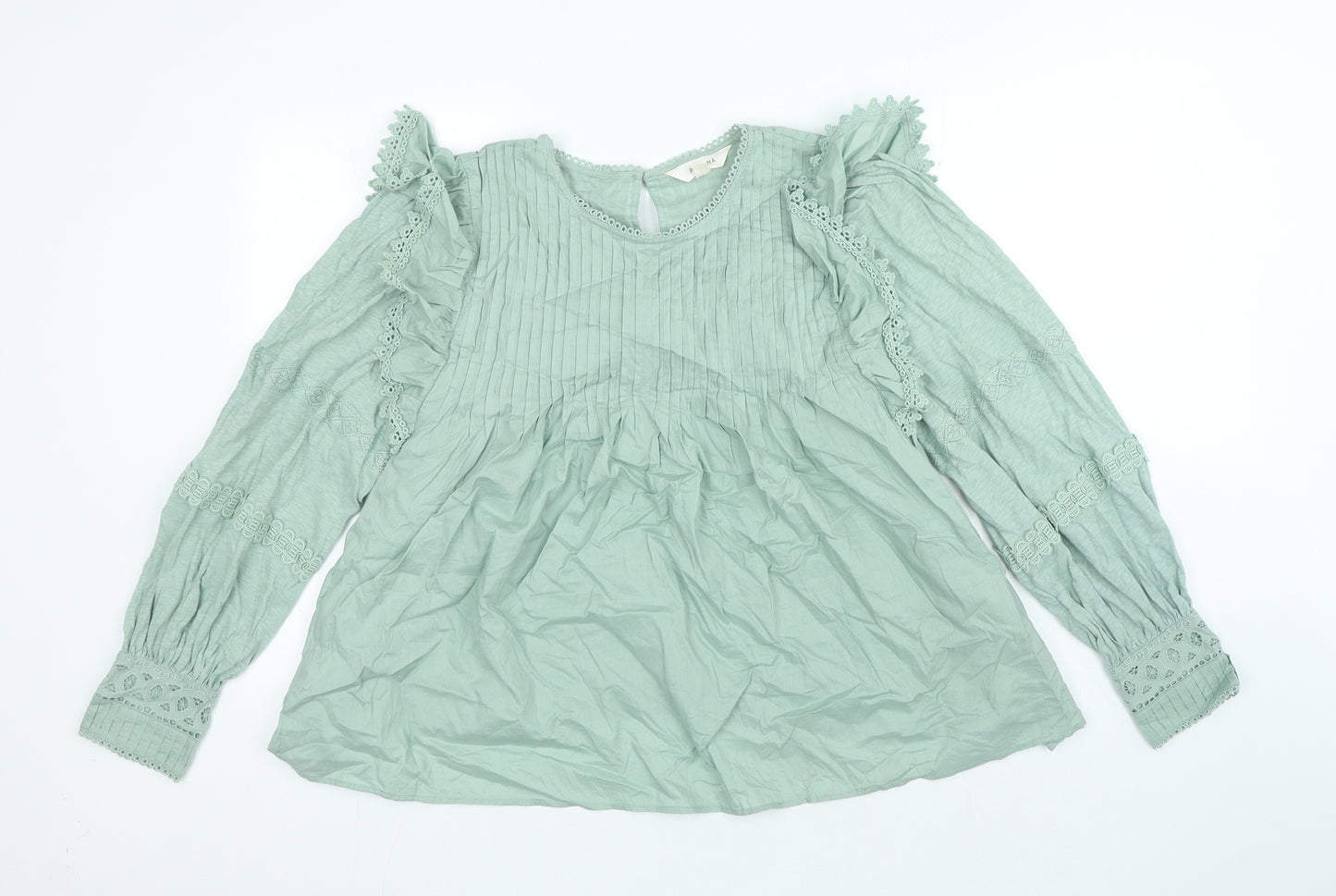 Per Una Womens Green 100% Cotton Basic Blouse Size 14 Round Neck