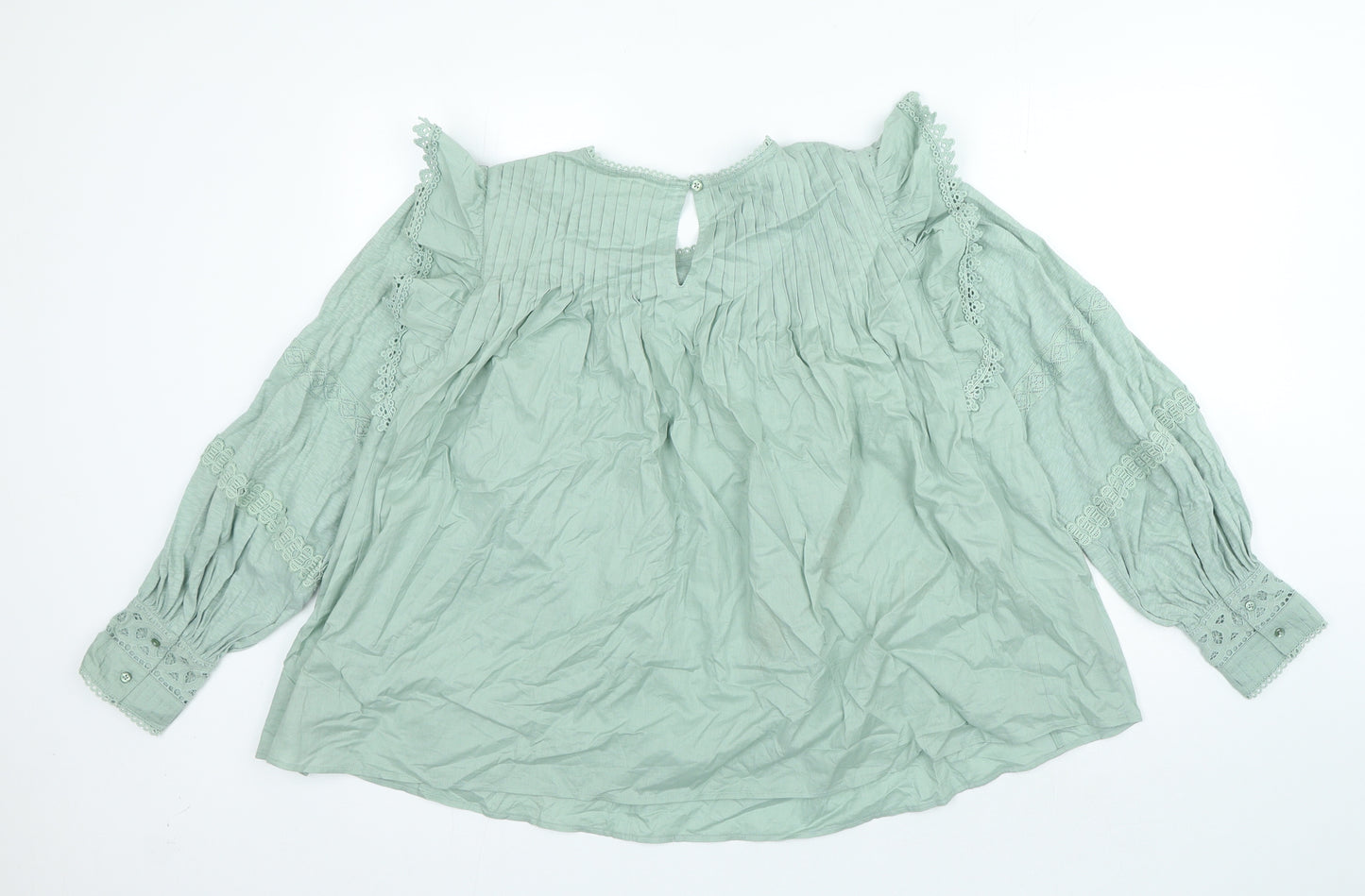 Per Una Womens Green 100% Cotton Basic Blouse Size 14 Round Neck
