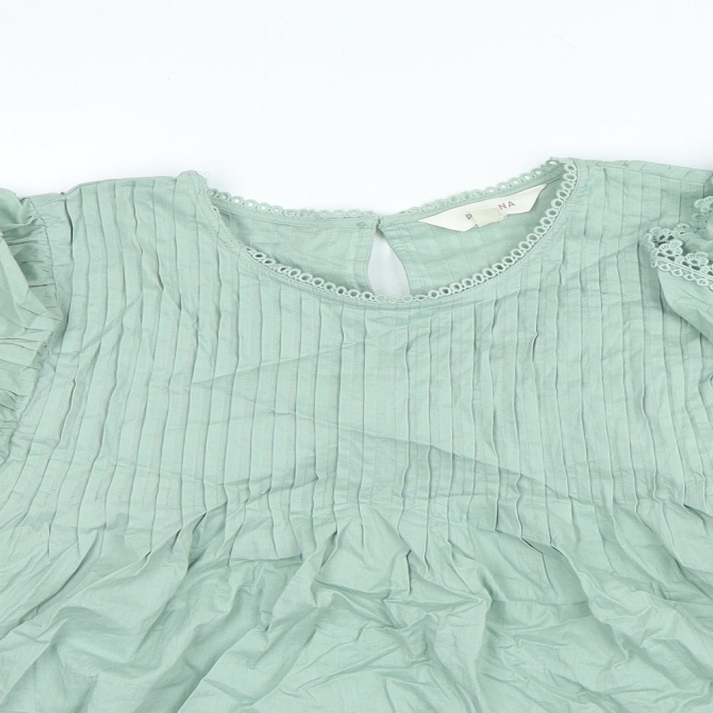 Per Una Womens Green 100% Cotton Basic Blouse Size 14 Round Neck