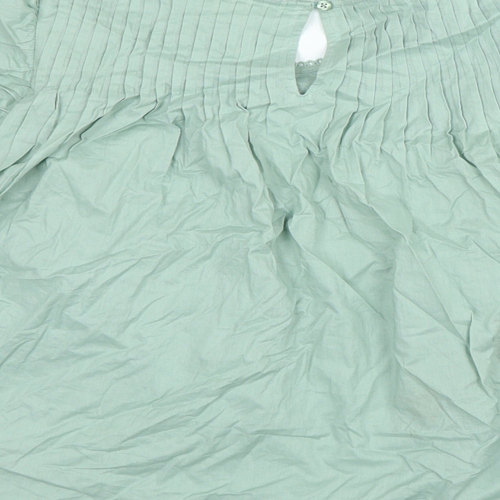 Per Una Womens Green 100% Cotton Basic Blouse Size 14 Round Neck