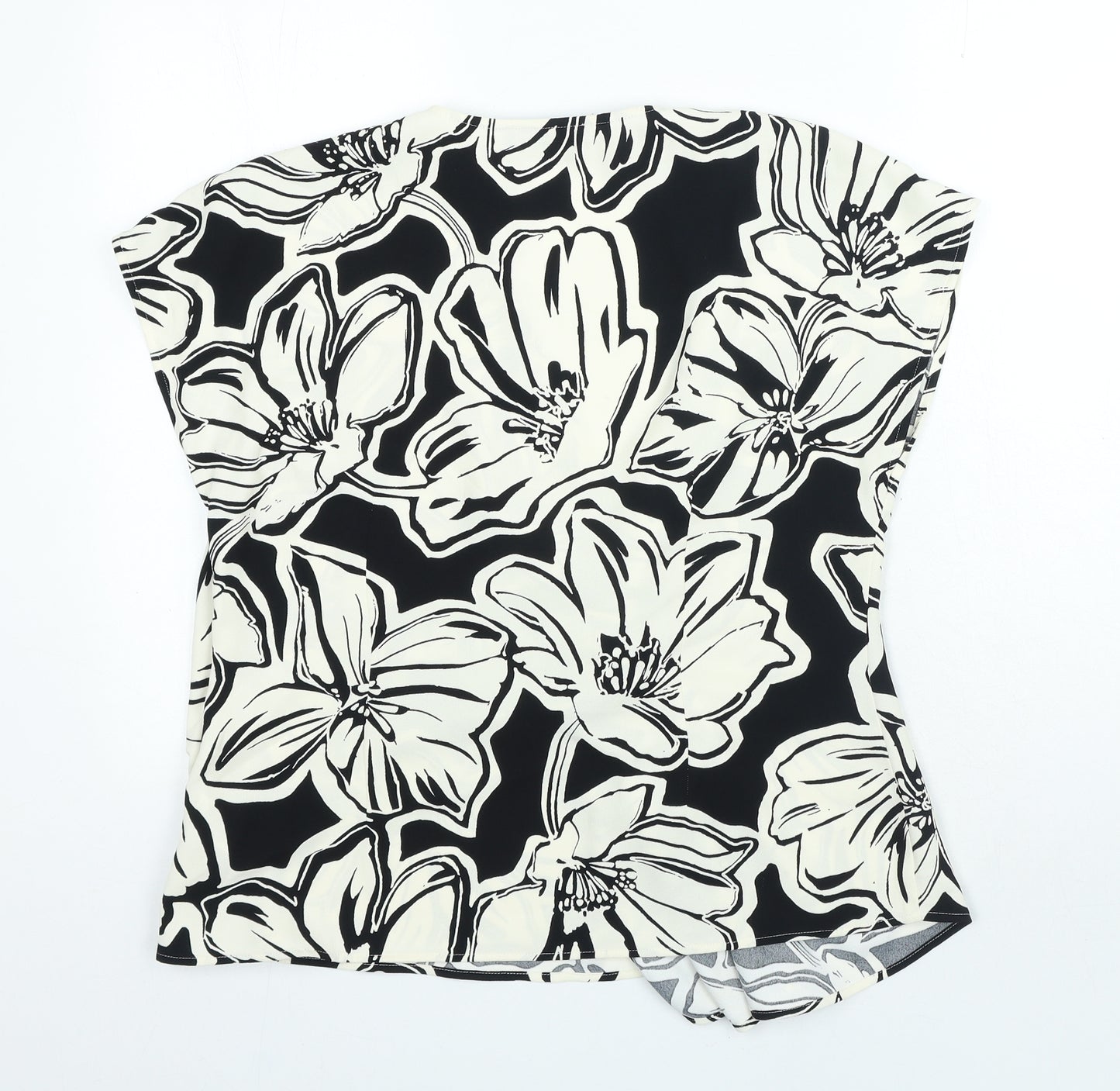 Marks and Spencer Womens Black Floral Polyester Basic Blouse Size 18 V-Neck