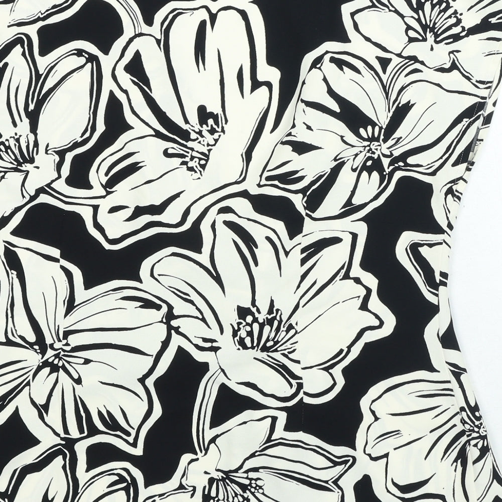Marks and Spencer Womens Black Floral Polyester Basic Blouse Size 18 V-Neck