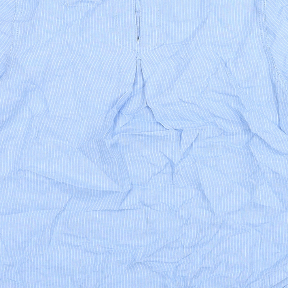 Marks and Spencer Womens Blue Striped Linen Basic Blouse Size 8 Round Neck