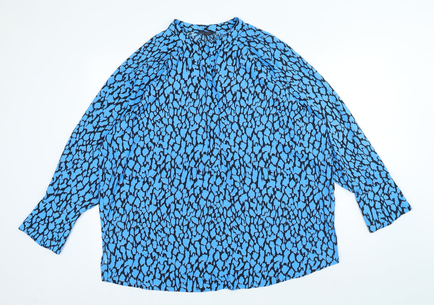 Marks and Spencer Womens Blue Animal Print Polyester Basic Blouse Size 16 V-Neck