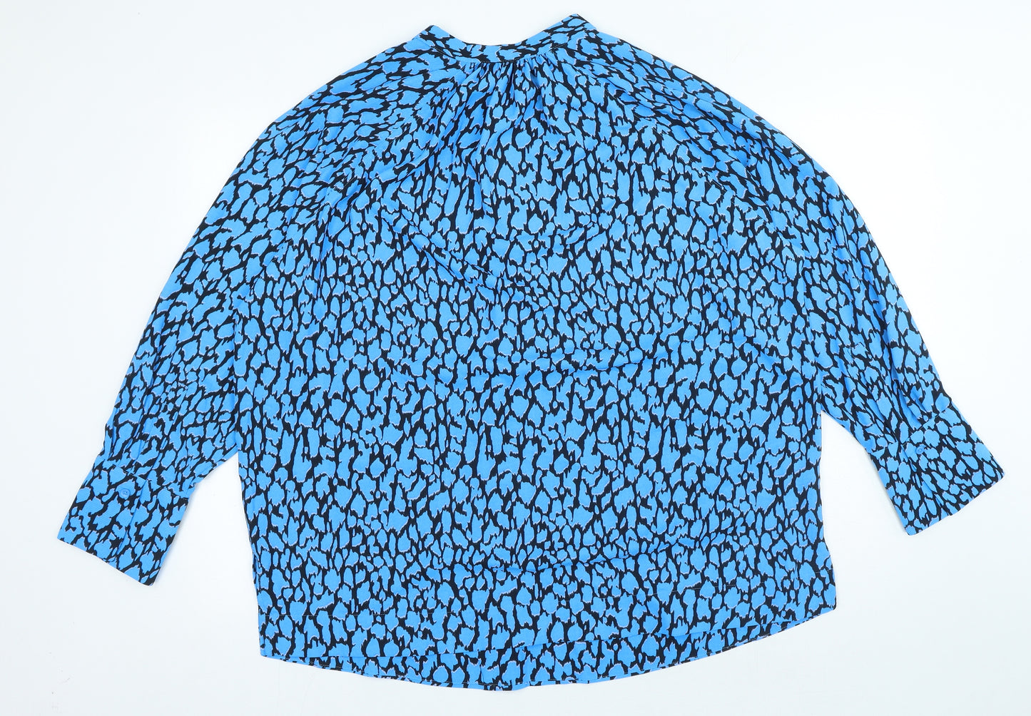 Marks and Spencer Womens Blue Animal Print Polyester Basic Blouse Size 16 V-Neck