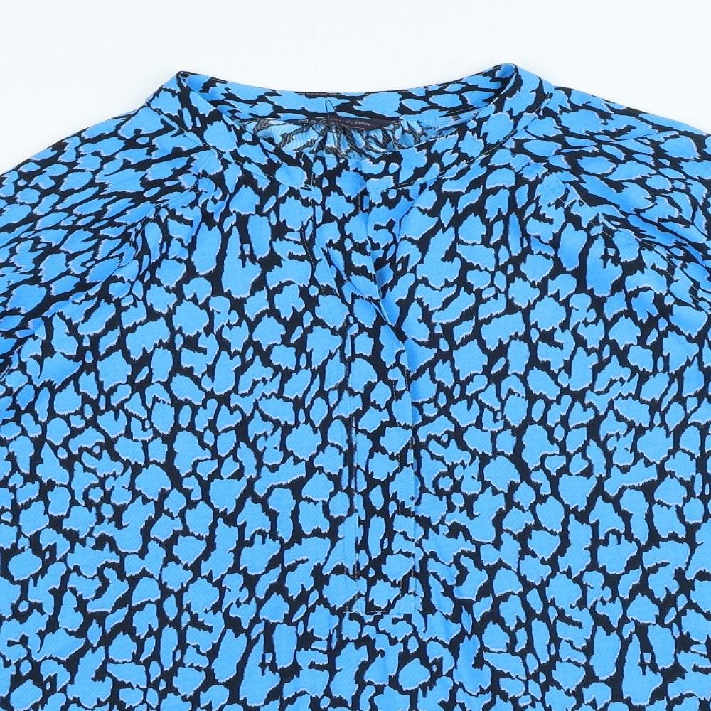 Marks and Spencer Womens Blue Animal Print Polyester Basic Blouse Size 16 V-Neck