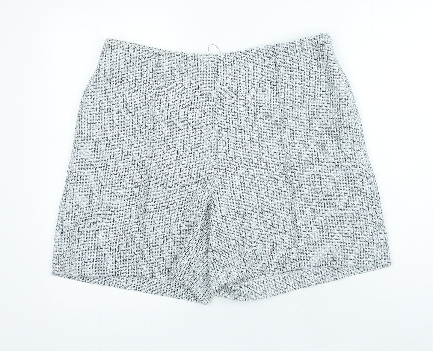 Marks and Spencer Womens Blue Check Polyester Chino Shorts Size 16 Regular Zip