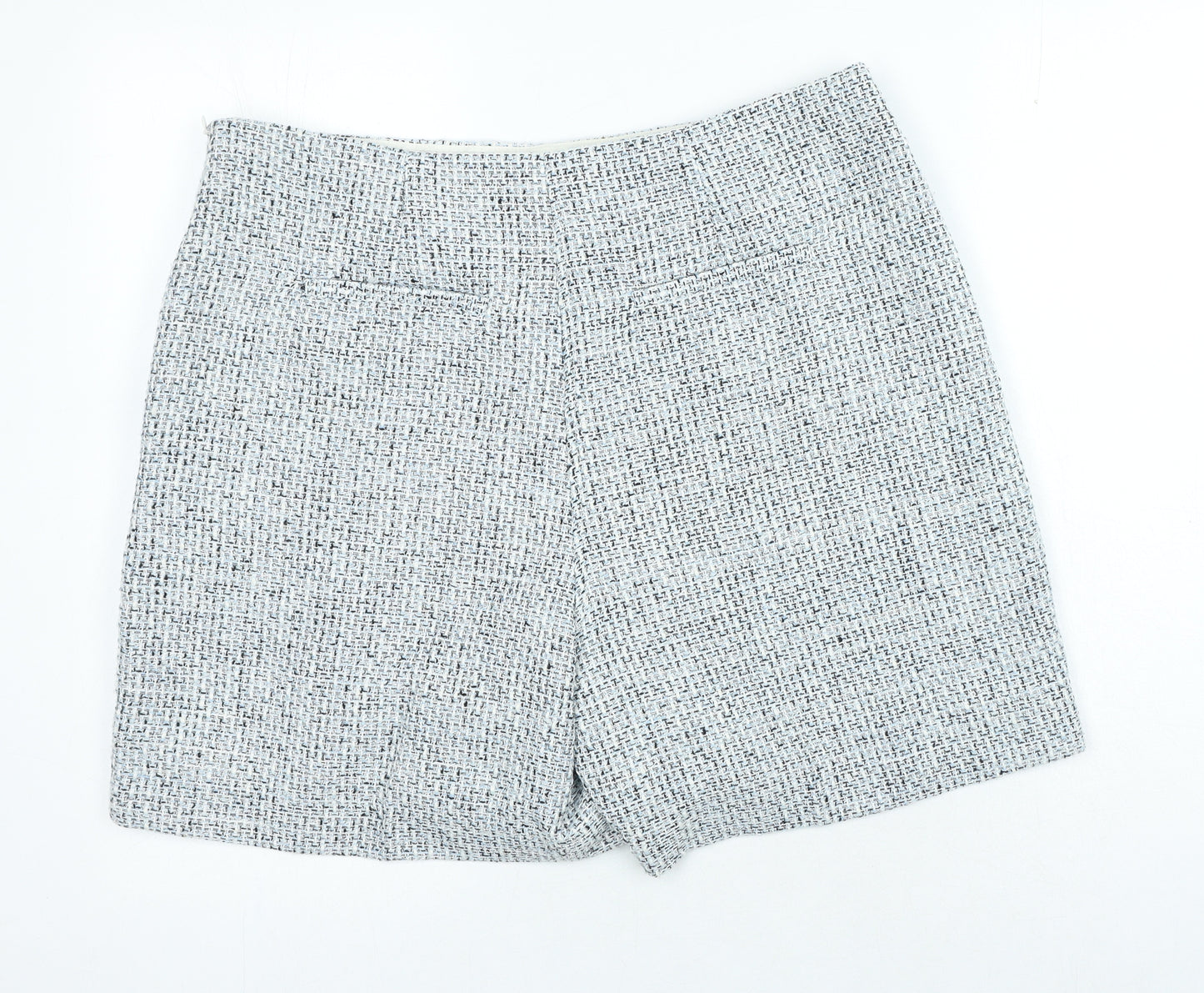 Marks and Spencer Womens Blue Check Polyester Chino Shorts Size 16 Regular Zip