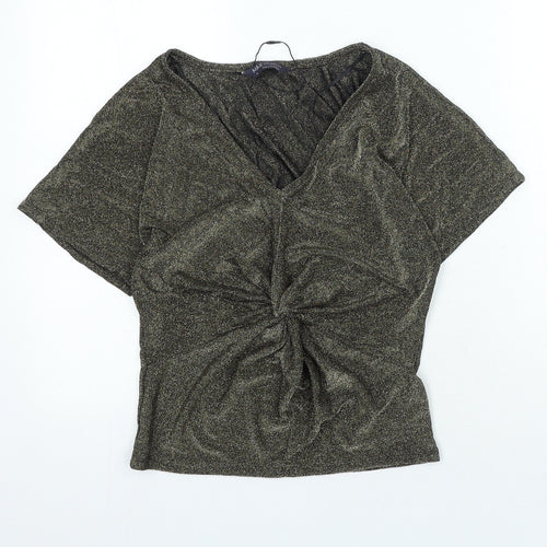 Marks and Spencer Womens Gold Polyimide Basic Blouse Size XS V-Neck