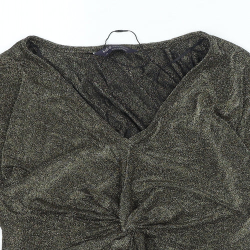 Marks and Spencer Womens Gold Polyimide Basic Blouse Size XS V-Neck