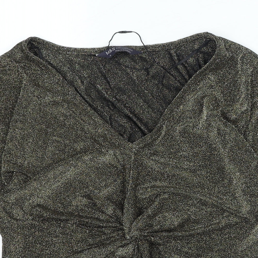 Marks and Spencer Womens Gold Polyimide Basic Blouse Size XS V-Neck