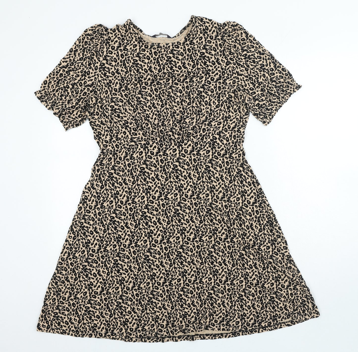 Marks and Spencer Womens Beige Animal Print Viscose A-Line Size 12 Round Neck Pullover